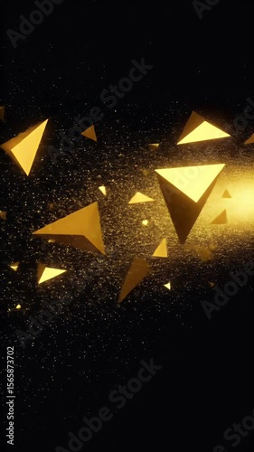 3D Abstract Gold Triangles Glitter Dark Black Luxury Background