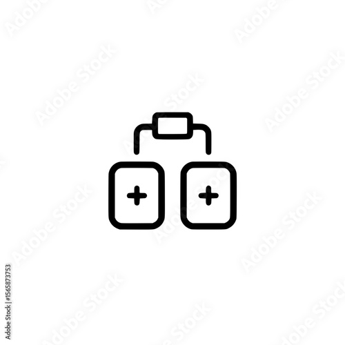 Minimalist battery pack icon with plus signs representing charging device, energy storage, or battery backup.