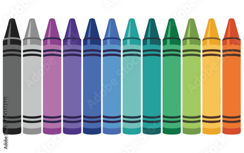 Colorful Crayon Rainbow CloseUp Illustration of a Spectrum of Crayons Arranged in a Row