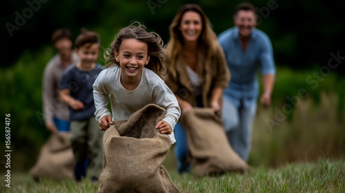 Kids in Sack Race with Cheering