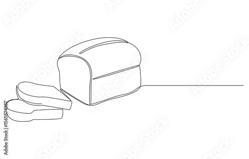 Single Line Drawing of a Loaf of Bread, Line Art Illustration of a Bread Loaf and Slices,
