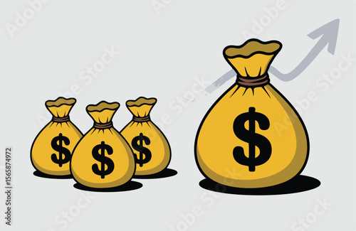 Money Bags Stacked Up With An Upward Arrow Illustrating Financial Growth and Success