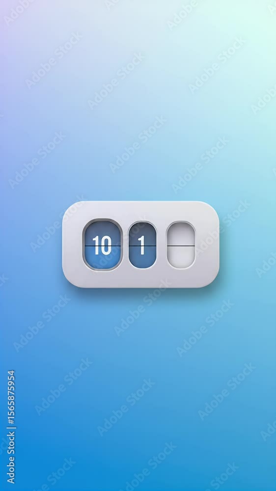 3D Counter Number Device with Blue White and Gray Gradient