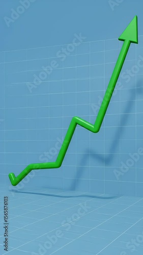 3D Green Arrow Upward Chart Growth Success Business Finance