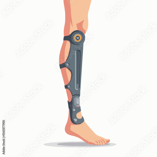 Cutting-edge exoskeleton leg vector showcases advanced robotic technology, enhancing human mobility with a sleek design. Perfect for healthcare innovation, bionics, and medical engineering in a modern