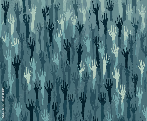 Creepy zombie hands reaching up from grave - spooky Halloween horror background with ghostly undead arms for scary seasonal marketing and horror designs