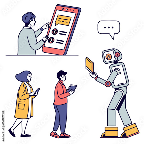Concepts of ai chatbot, ai assistant, online communication, chat ai, app and services, Artificial Intelligence technology.