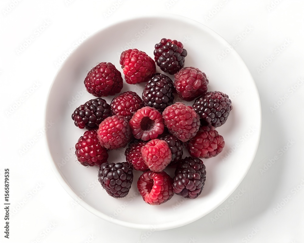 Fresh Boysenberries in White Plate Isolated on White Background Fresh Boysenberries in White Plate Isolated on White Background
