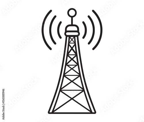 Outline radio antenna isolated on white background. Antenna and signal tower minimalist art.