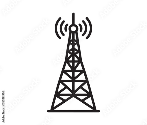 Outline radio antenna isolated on white background. Antenna and signal tower minimalist art.