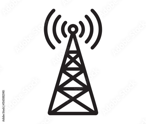 Outline radio antenna isolated on white background. Antenna and signal tower minimalist art.