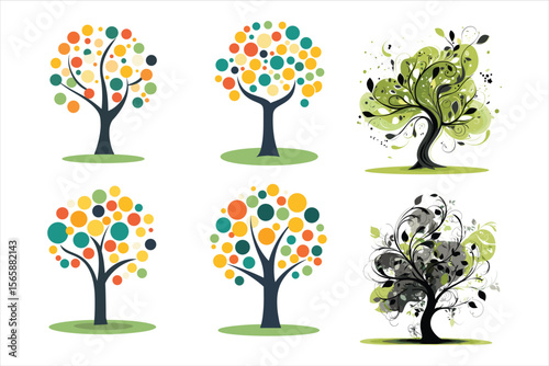 four seasons trees, tree, flower, vector, nature, spring, illustration, summer, leaf, design, art, plant, flowers, season, branch, floral, seasons, decoration, color, garden, colorful, butterfly, symb