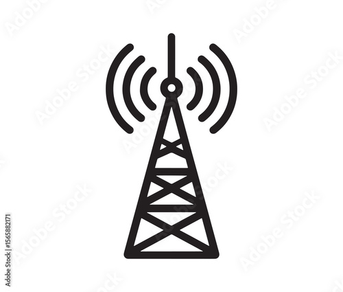 Outline radio antenna isolated on white background. Antenna and signal tower minimalist art.