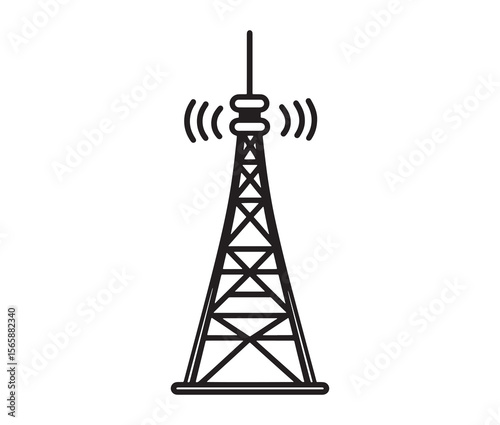 Outline radio antenna isolated on white background. Antenna and signal tower minimalist art.