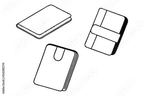 Minimalist vector illustrations depicting diverse wallets showcasing different designs and styles commonly utilized for carrying money or cards