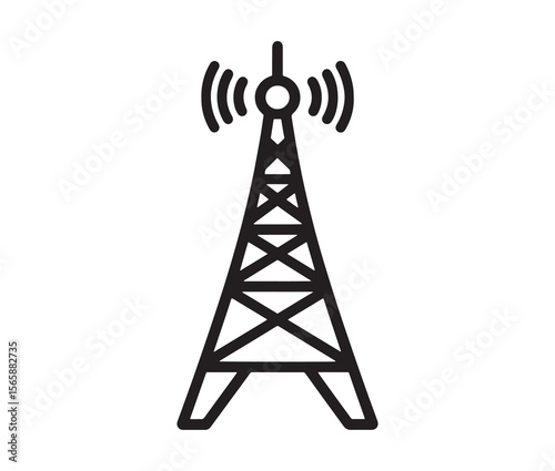 Outline radio antenna isolated on white background. Antenna and signal tower minimalist art.