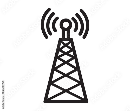 Outline radio antenna isolated on white background. Antenna and signal tower minimalist art.