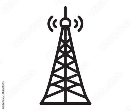 Outline radio antenna isolated on white background. Antenna and signal tower minimalist art.