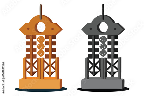 Two stylized illustrations of a decorative japanese lantern design in different color variations isolated on white background.