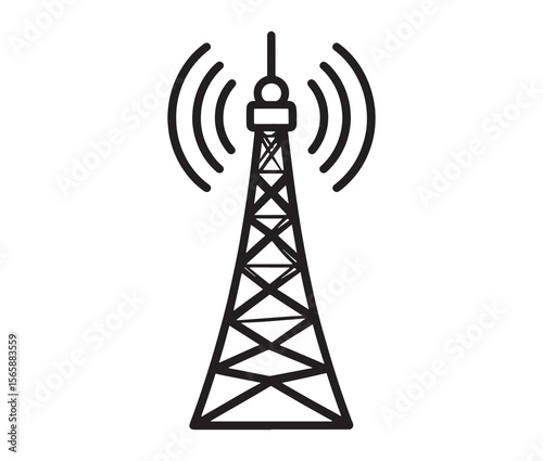 Outline radio antenna isolated on white background. Antenna and signal tower minimalist art.