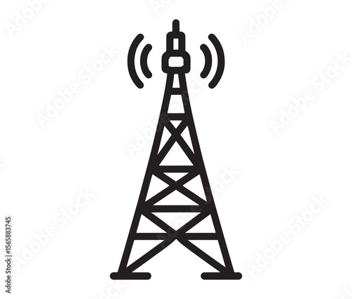 Outline radio antenna isolated on white background. Antenna and signal tower minimalist art.