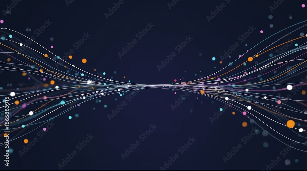 custom made wallpaper toronto digitalSci-Fi Fiber Optic Data Flow Background: Blue Ripples with Colorful Light Dots Convergence, Simple Tech Circuit Board Business Illustration