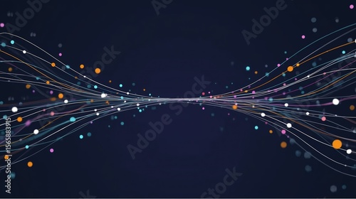 Wallpaper Mural Sci-Fi Fiber Optic Data Flow Background: Blue Ripples with Colorful Light Dots Convergence, Simple Tech Circuit Board Business Illustration Torontodigital.ca