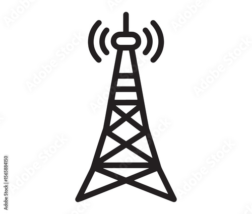 Outline radio antenna isolated on white background. Antenna and signal tower minimalist art.