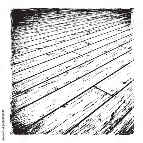 Grunge textured illustration depicting weathered wood planks creating a textured pattern with perspective and visible grain