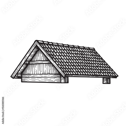 Hand drawn illustration of a wooden roof showing shingles with detailed linework and design elements ready for use