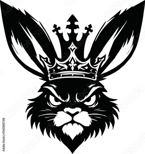 silhouette rabbit with crown vector logo isolated on white background