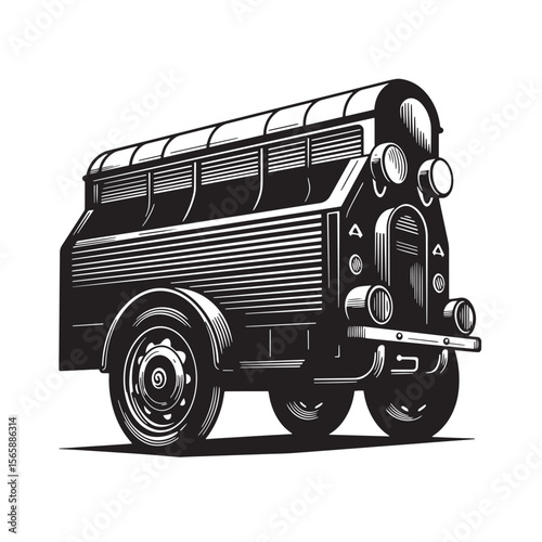 Vector illustration of a vintage retro style transport bus or truck featuring detailed graphic design