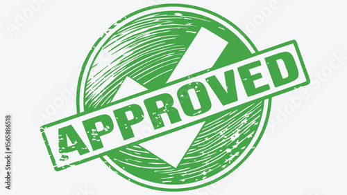 Green approved stamp with a white checkmark inside a circular design on a white background image seen here