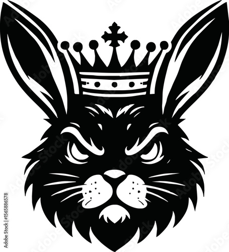 silhouette rabbit with crown vector logo isolated on white background