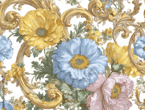 seamless rococo botanical pattern illustration