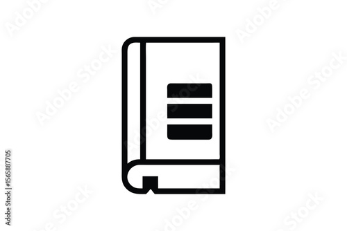 Close-up Studio Shot of a Simple Black and White Hardcover Book Icon, Minimalist Design, Clean Lines, Representing Knowledge, Education, and Learning, Ideal for Website Banners, Educational Materials,