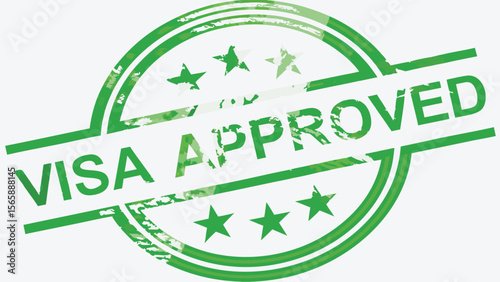 Green visa approved stamp with stars and circular border for travel document verification process