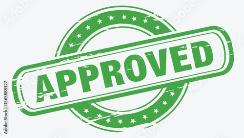 Green approved stamp with stars around the circle and rectangle shape in a white background image