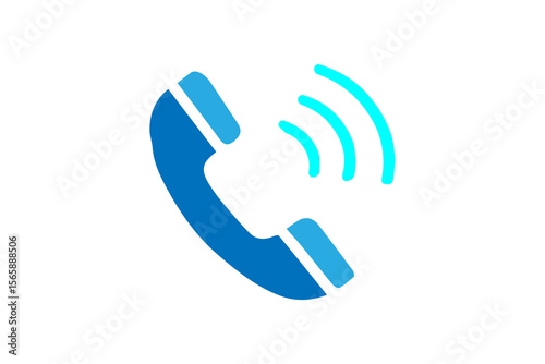 This image shows a stylized icon of a telephone handset in a shade of blue, with three curved lines emanating from the right side, colored in a lighter, brighter blue.