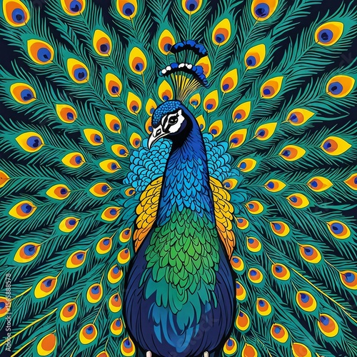 A painting of beautiful wildlife on a background of colorful plumage and dramatic contrasts.