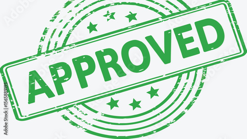 Green approved stamp with stars and circular border indicating acceptance and validation process complete