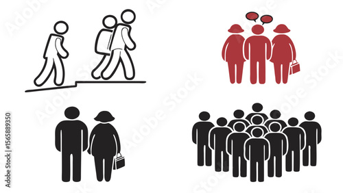 Visual Representation of Diverse Group Dynamics and Social Interactions Through Stylized Human Icons for Business and Community Concepts