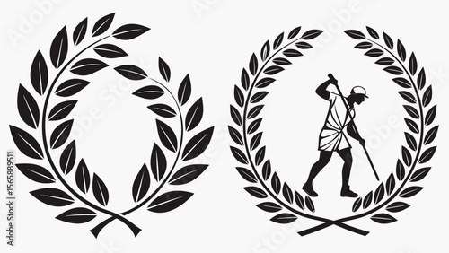 Illustrative Laurel Wreath Emblematic Symbol of Victory and Achievement Featuring a Silhouette of a Figure Engaged in Labor or Sport