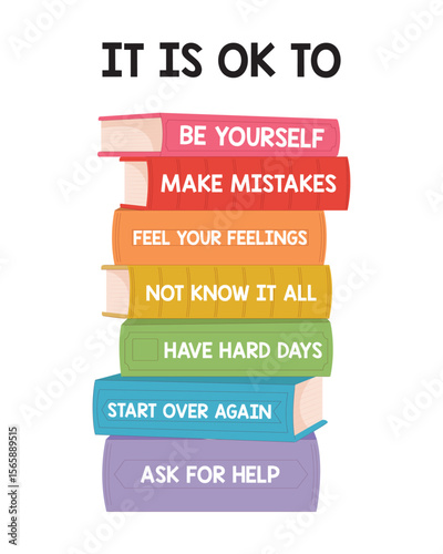 Motivational Classroom Poster – “It Is OK To” Affirmation Stack of Books for Kids

