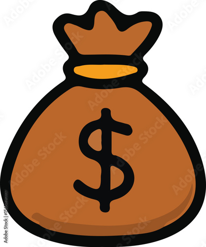 Cash-filled bag icon: a financial symbol of wealth and banking
