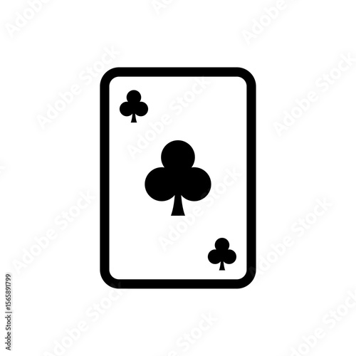 Three of Clubs Playing Card Icon Simple Black and White Vector Illustration