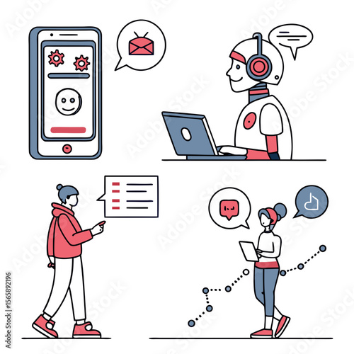  Concepts of ai chatbot, ai assistant, online communication,