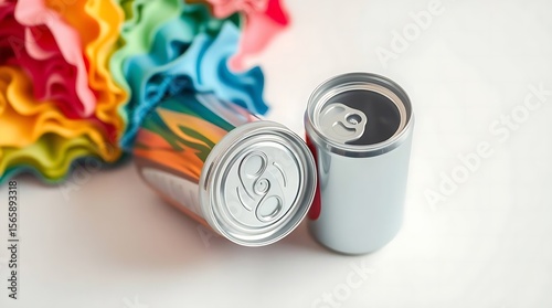 Metallic soda cans isolated on a white background, opened and closed version, clean 3D design suitable for beverage packaging, product branding, or mockups