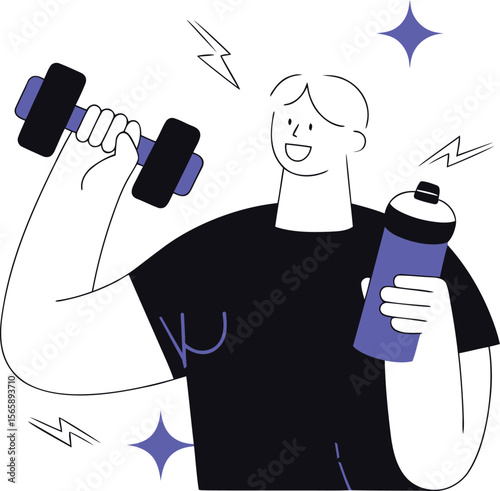 Modern and unique young man in gym or fitness training vector illustration, young man in gym or fitness training vector icon, Gym or fitness editable vector graphics design