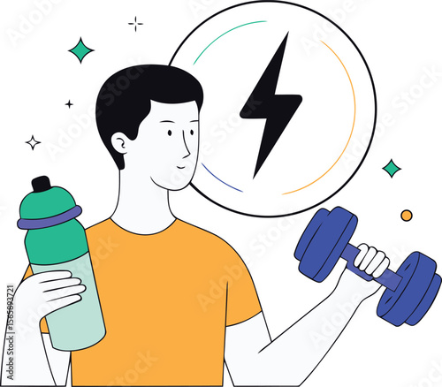 Modern and unique young man in gym or fitness training vector illustration, young man in gym or fitness training vector icon, Gym or fitness editable vector graphics design